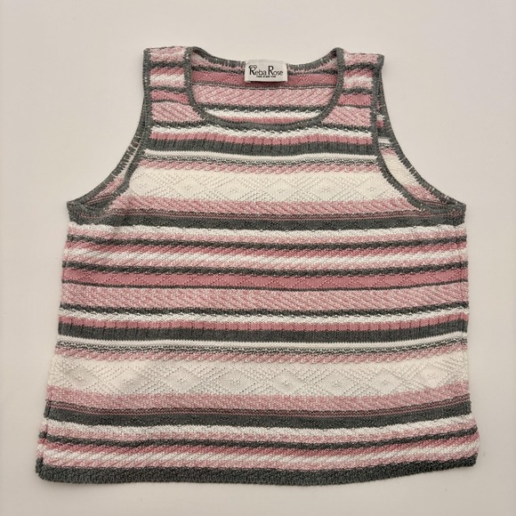 Reba Rose Sweaters - Reba Rose Sweater Vest Womens Size Unknown Pink Gray Striped Crewneck Knit USA‎